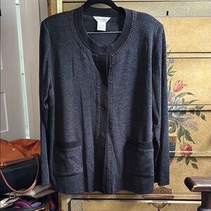 Misook Gray Cardigan Jacket/Sweater with black trim— Pretty!